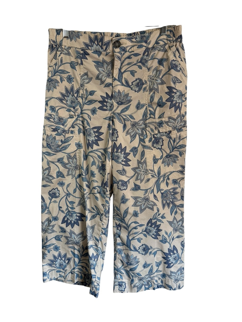 Democracy Wide Leg Crop Pants Boho Floral Print Cotton Relaxed Fit Size 12 X 25